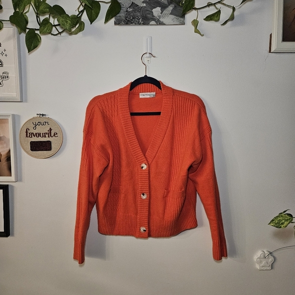 Orange Coral Cropped Little Mountain Sweater - Picture 1 of 7
